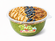 Bliss Bowl & Smoothies: green bowl with fruit and nuts